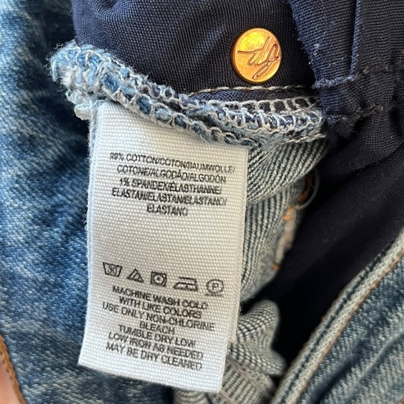 Free People Medium Wash Slim Straight High Rise Denim Distressed Jeans size 29 - Picture 6 of 7